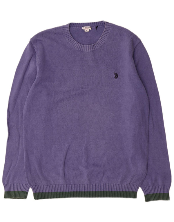 U.S. Polo Assn. Mens Crew Neck Jumper Sweater XL Purple Colourblock Cotton