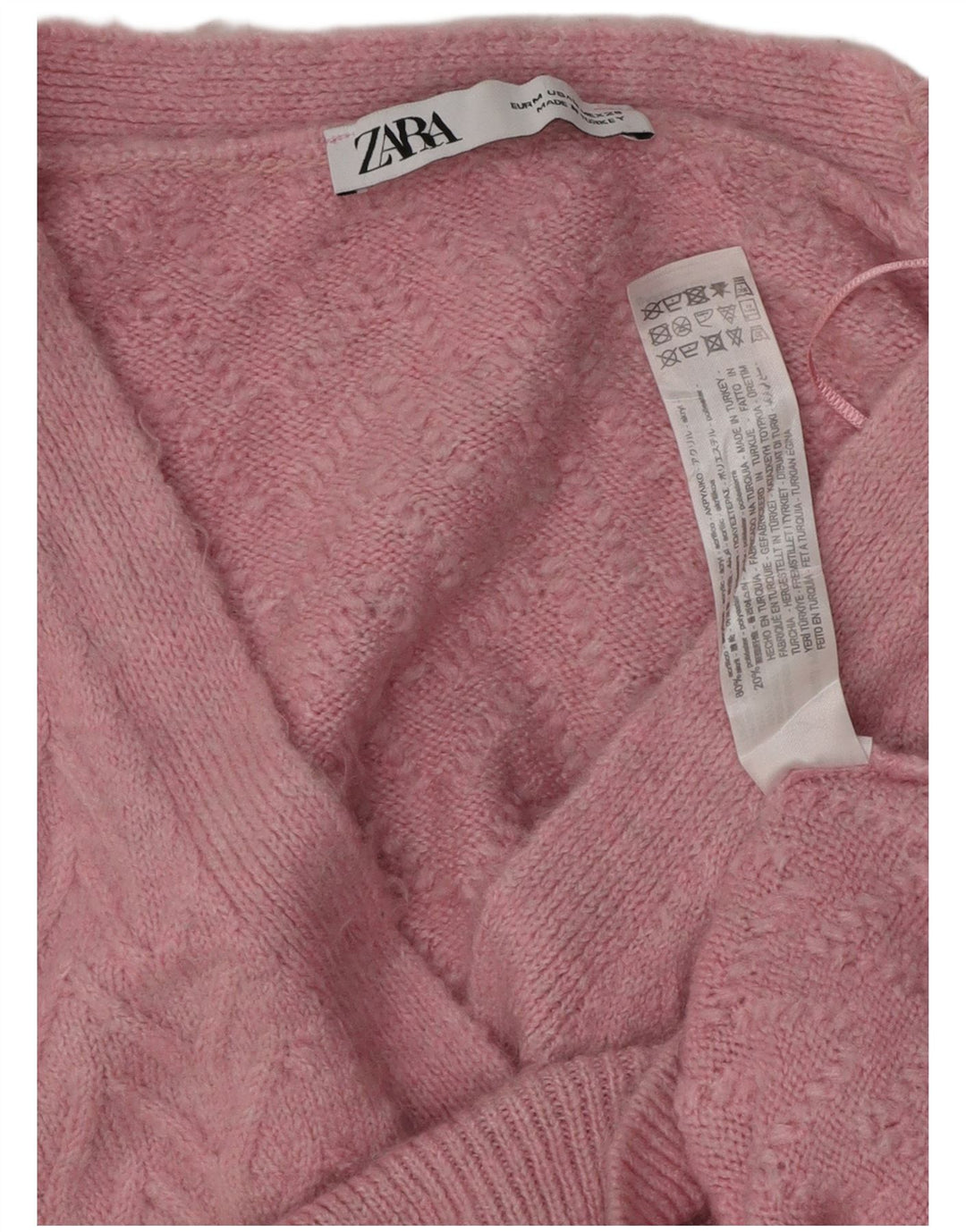 ZARA Womens Crop Cardigan Sweater UK 14 Medium Pink Chevron Acrylic
