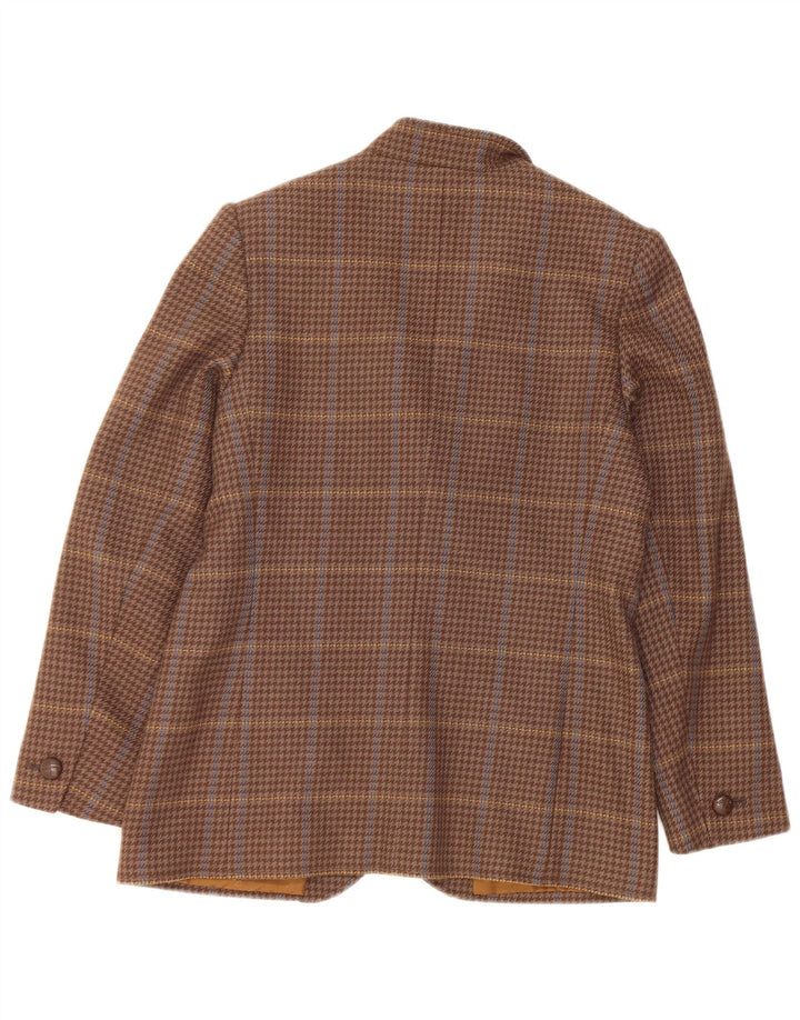 Vintage Womens 2 Button Blazer Jacket UK 10 Small Brown Check Wool