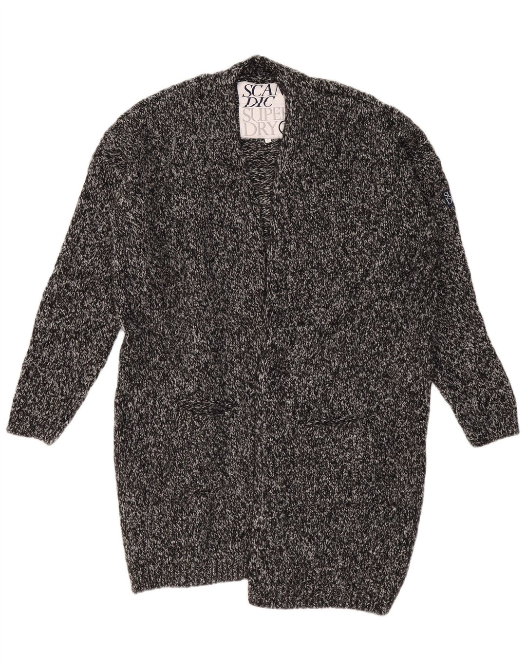 SUPERDRY Womens Oversized Longline Cardigan Sweater UK 18 XL Grey Flecked