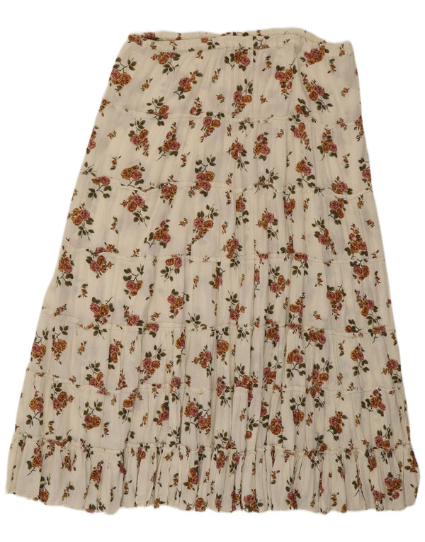Vintage Womens High Waist Tiered Skirt W36 XL White Floral