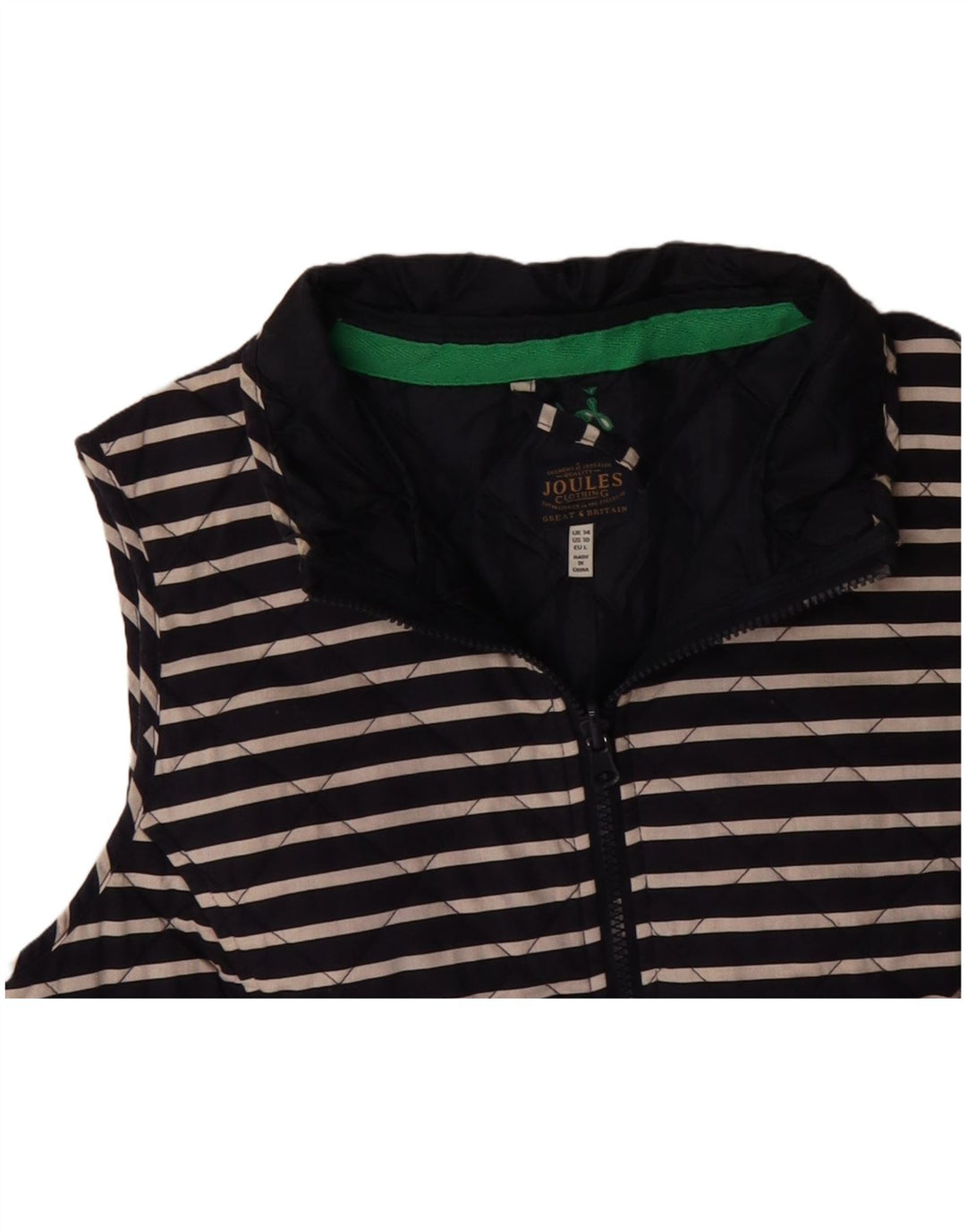 JOULES Womens Quilted Gilet UK 14 Large Navy Blue Striped Cotton