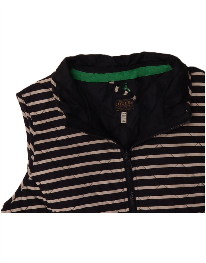 JOULES Womens Quilted Gilet UK 14 Large Navy Blue Striped Cotton