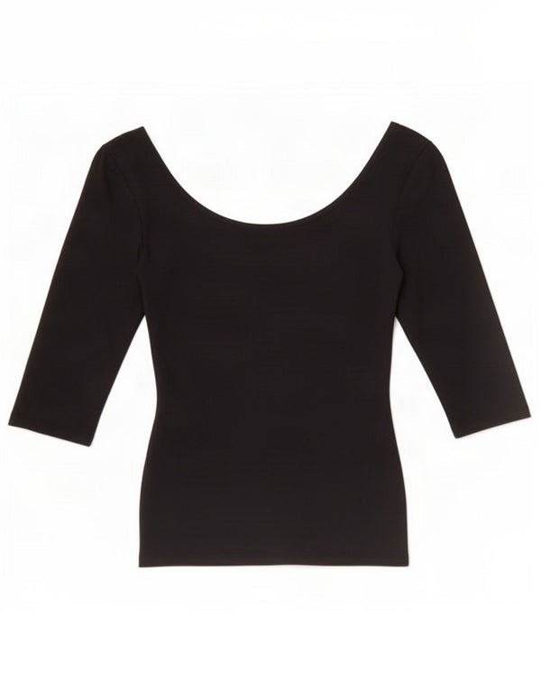 Zara Womens Crop Off Shoulder Top 3/4 Sleeve UK 8 Small Black Polyamide