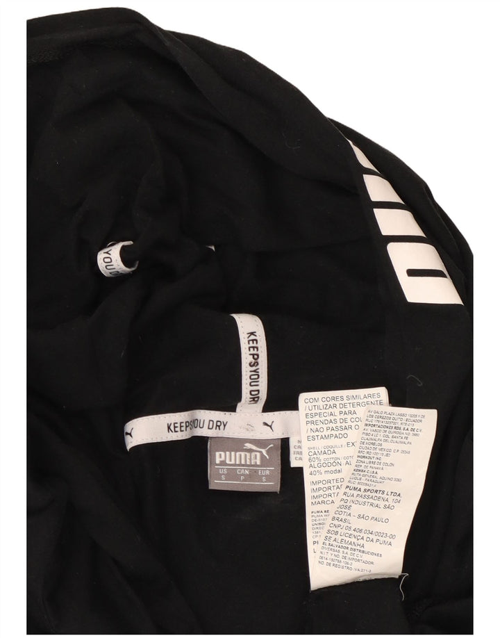 PUMA Womens Hooded Graphic Top Long Sleeve UK 10 Small Black Cotton