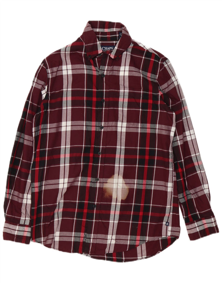 Chaps Mens Flannel Shirt Small Burgundy Plaid Cotton