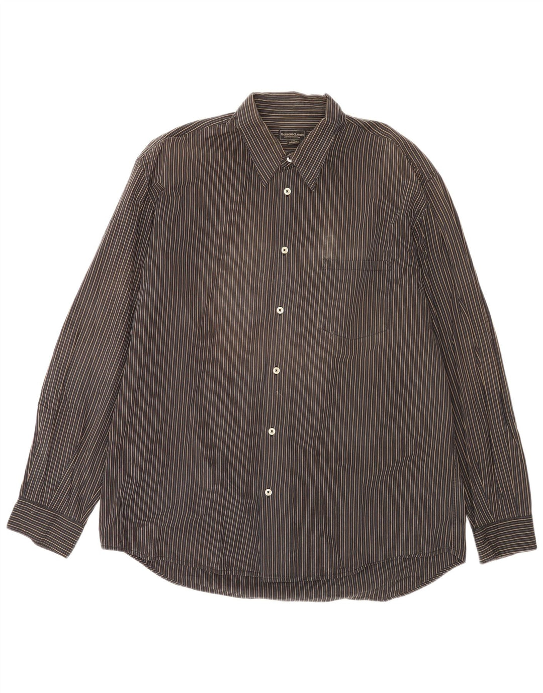 Marlboro Classics Mens Shirt 2XL Black Striped Cotton