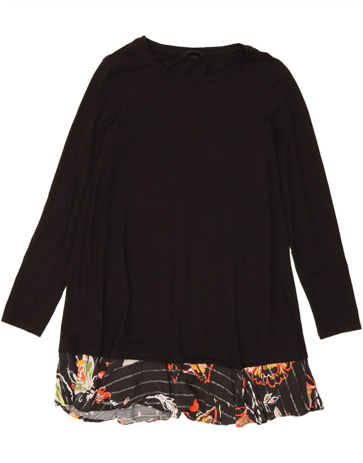 DESIGUAL Womens Long Sleeve Basic Dress UK 12 Medium Black Floral Viscose Vintage Desigual and Second-Hand Desigual from Messina Hembry 