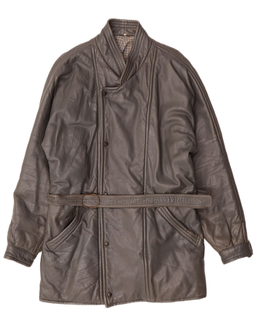DRESSCO Mens Leather Coat IT 54 2XL Grey Leather
