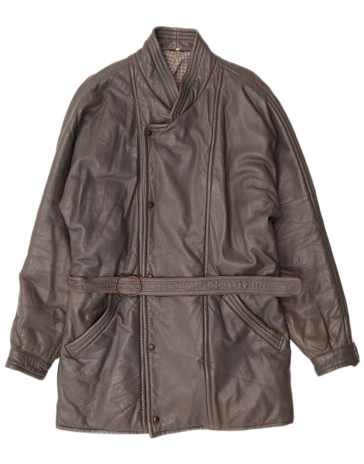 DRESSCO Mens Leather Coat IT 54 2XL Grey Leather