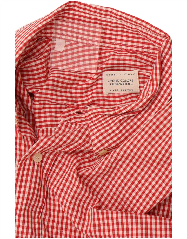 BENETTON Mens Short Sleeve Shirt Medium Red Gingham Cotton