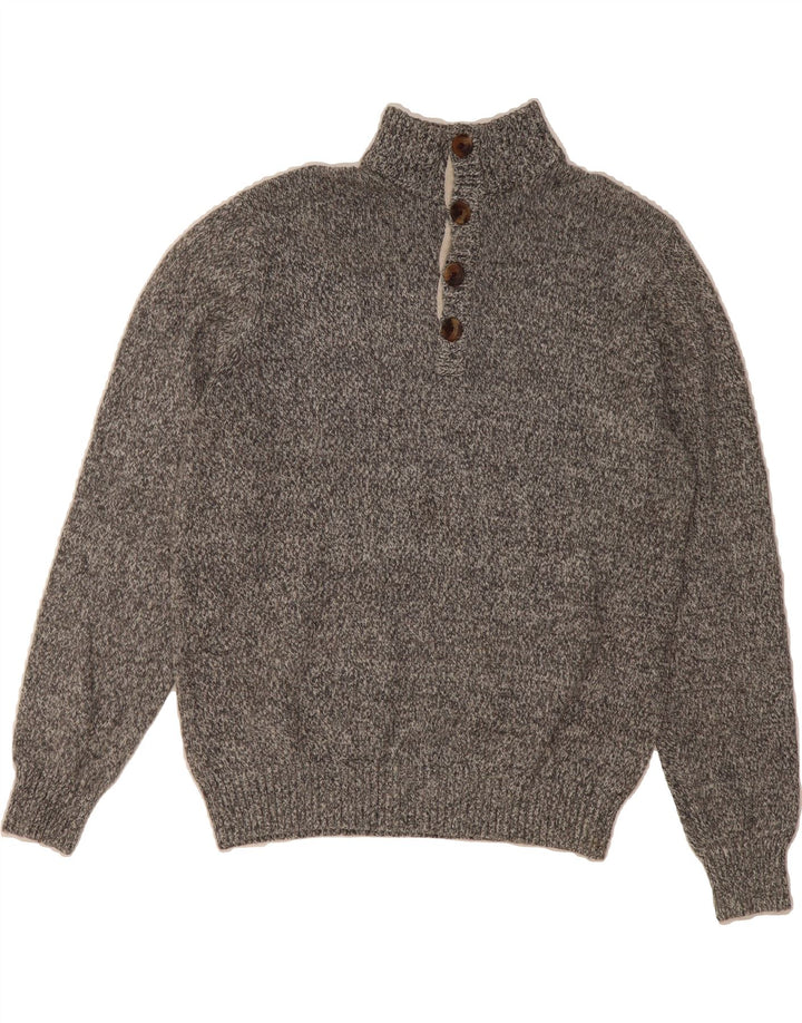IZOD Womens Button Neck Jumper Sweater UK 12 Medium Grey Flecked Acrylic Vintage Izod and Second-Hand Izod from Messina Hembry 
