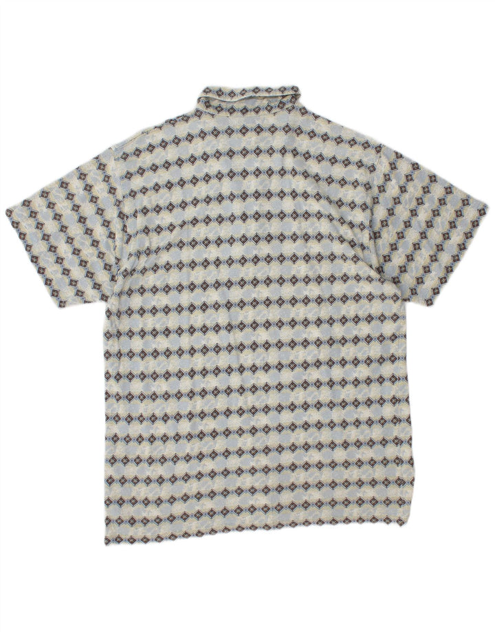 SAVVY Mens Zip Neck Polo Shirt Medium Blue Argyle/Diamond Cotton