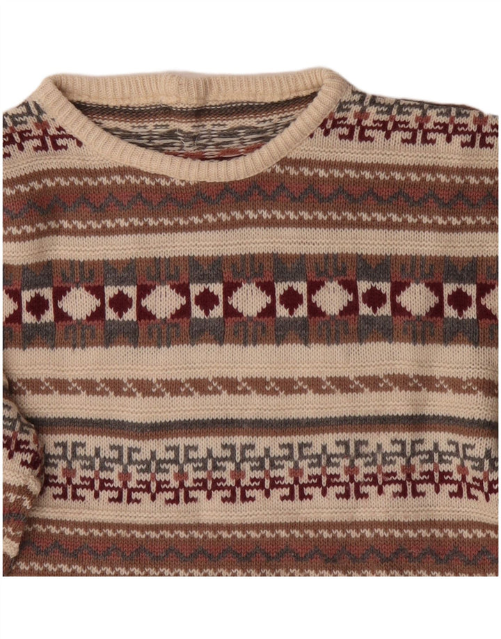 Vintage Mens Crew Neck Jumper Sweater Medium Multicoloured Geometric