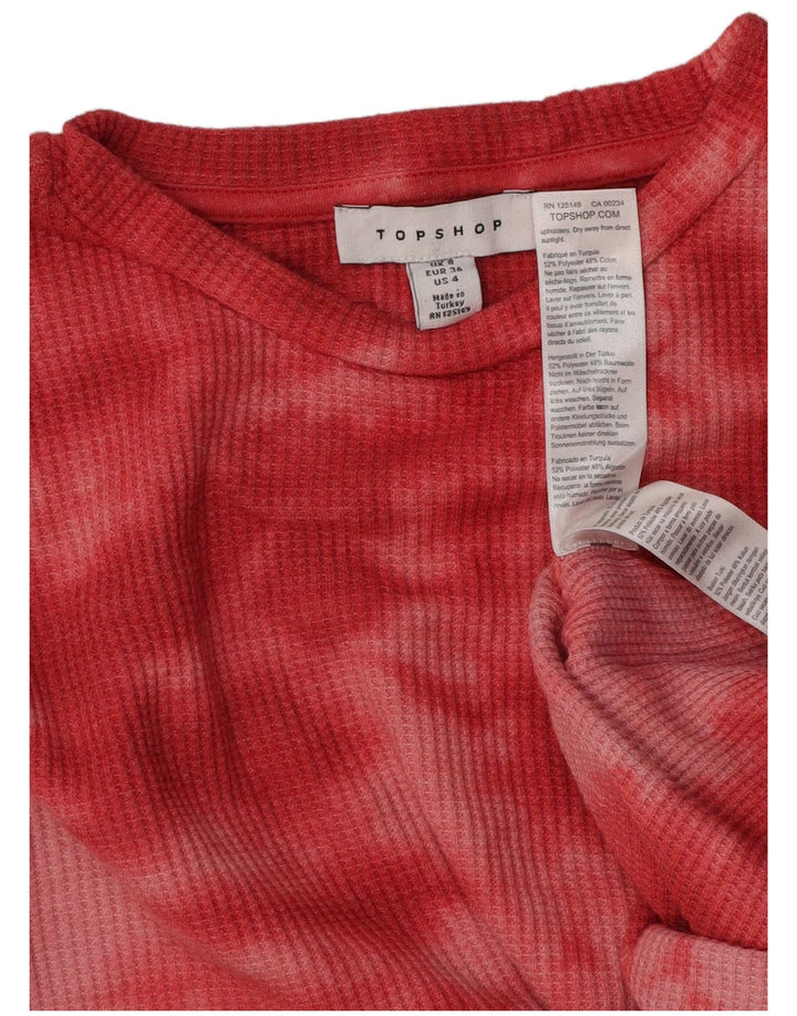 Topshop Womens Top Long Sleeve UK 8 Small Red Tie Dye Polyester