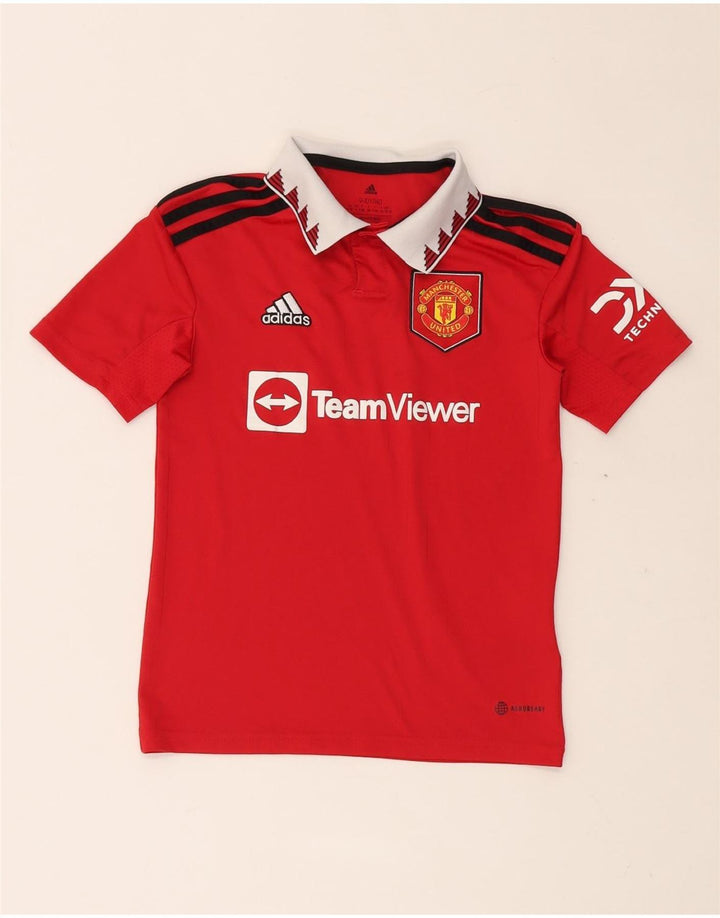 ADIDAS Boys Manchester United Graphic Polo Shirt 9-10 Years Red Polyester