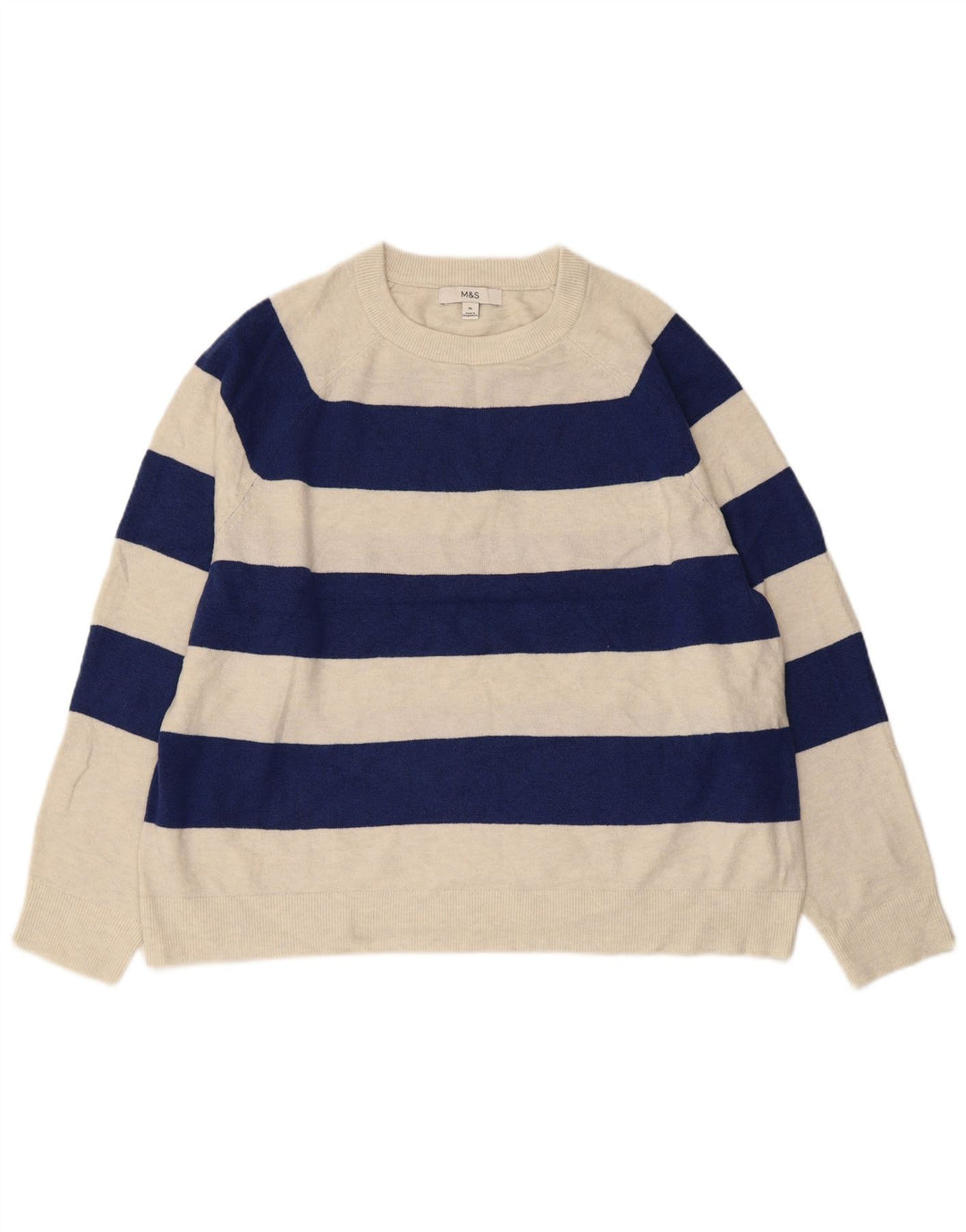 MARKS & SPENCER Womens Crew Neck Jumper Sweater UK 18 XL Navy Blue Striped