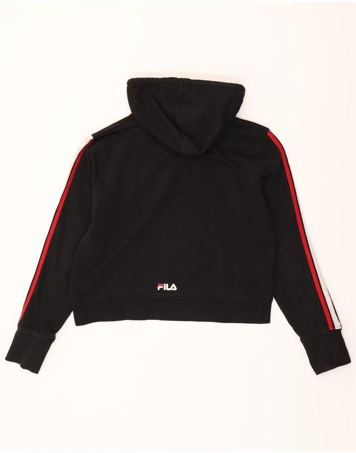 FILA Womens Crop Graphic Hoodie Jumper UK 18 XL Black Colourblock Cotton