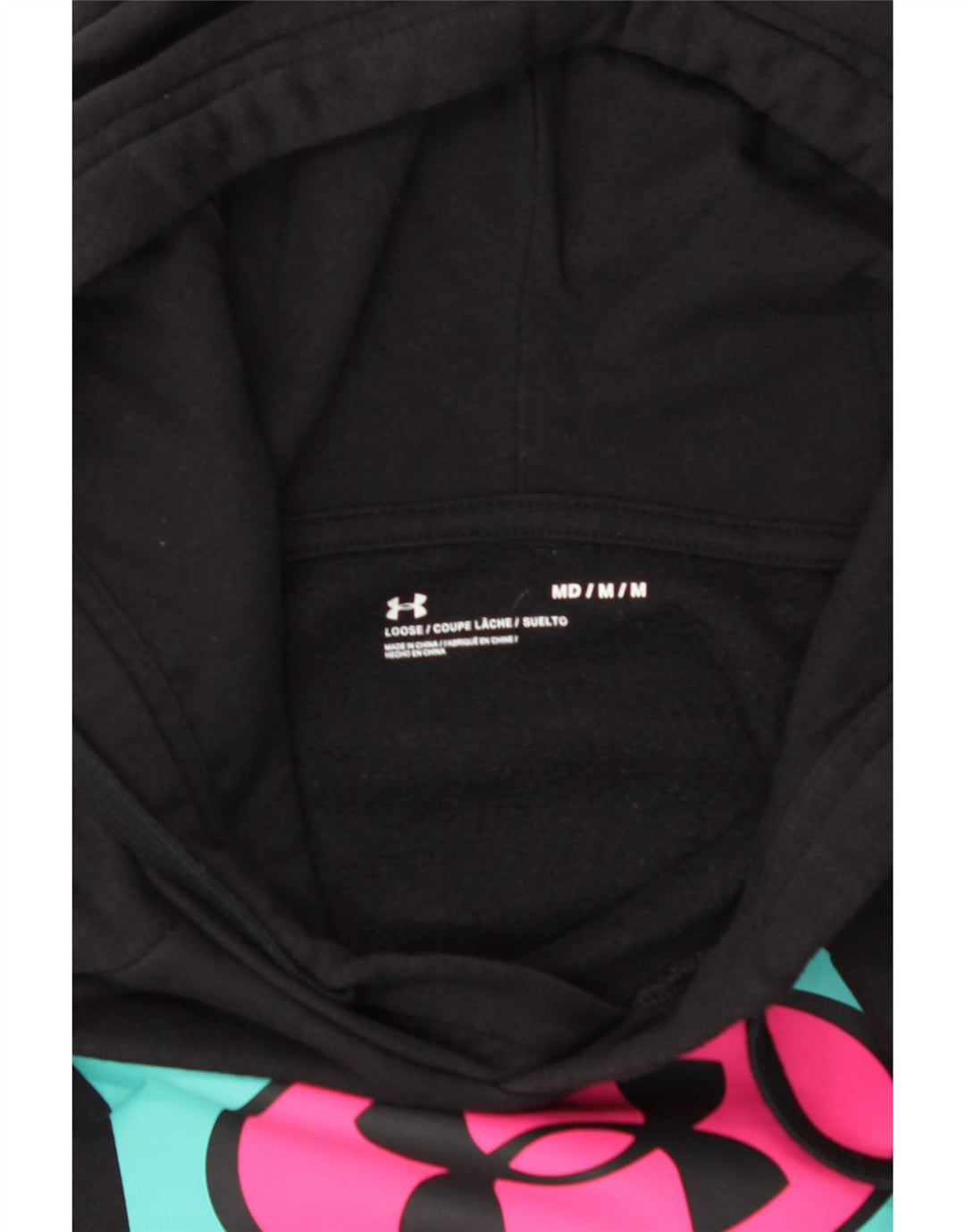 UNDER ARMOUR Mens Graphic Hoodie Jumper Medium Black Cotton Vintage Under Armour and Second-Hand Under Armour from Messina Hembry 