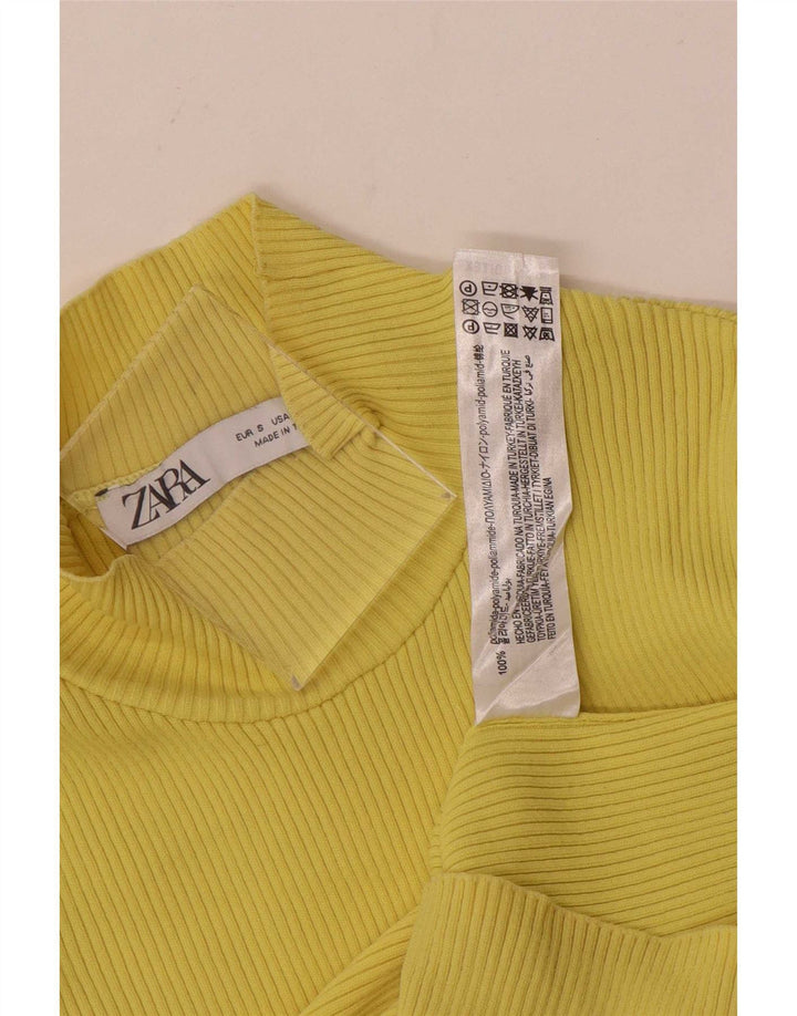 Zara Womens Top Long Sleeve UK 8 Small Yellow Polyamide
