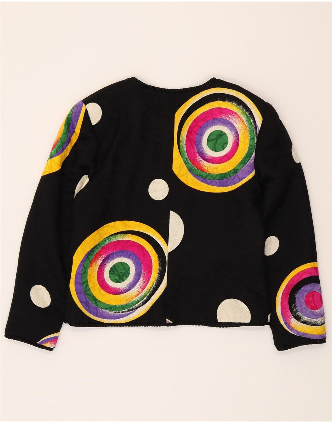 RENZO COUTURE Womens Blazer Jacket UK 14 Medium Black Geometric Wool