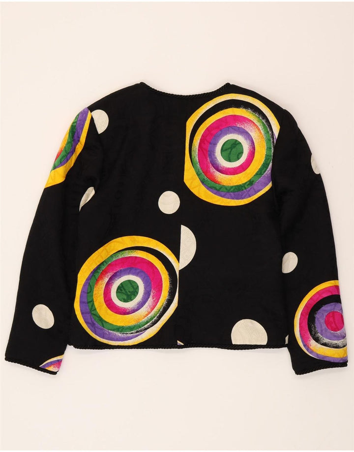 RENZO COUTURE Womens Blazer Jacket UK 14 Medium Black Geometric Wool