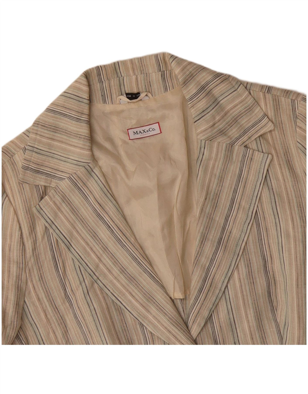 MAX & CO. Womens 2 Button Blazer Jacket UK 16 Large Beige Striped Linen