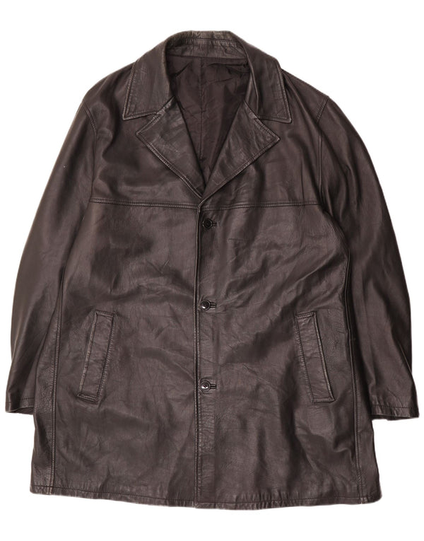 Vintage Mens Leather Coat Size 62 4XL Black Leather