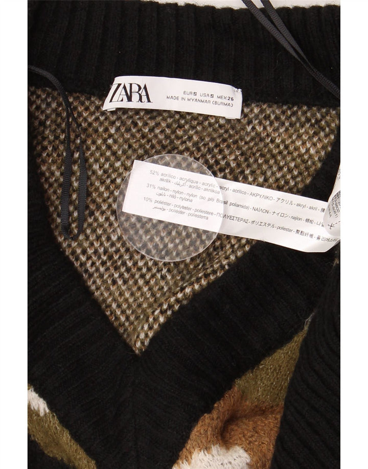 Zara Womens V-Neck Jumper Sweater UK 10 Small Multicoloured Camouflage