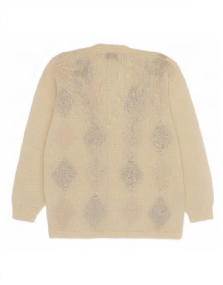 Gitam Womens Cardigan Sweater IT 50 XL Off White Argyle/Diamond Mohair