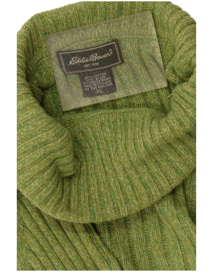 EDDIE BAUER Womens Roll Neck Jumper Sweater UK 18 XL Green Cotton