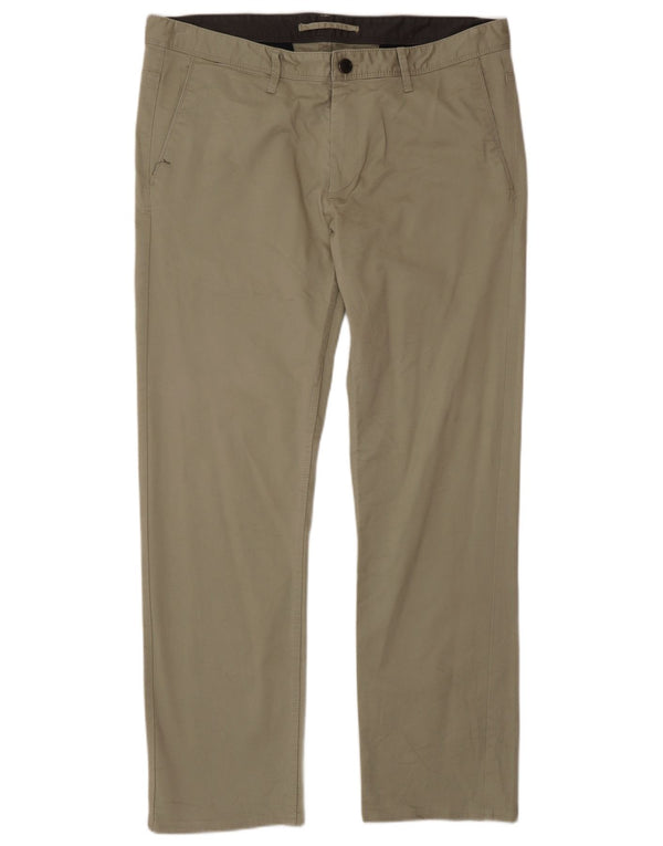 Zara Mens Straight Chino Trousers EU 44 Large W34 L30 Beige Cotton