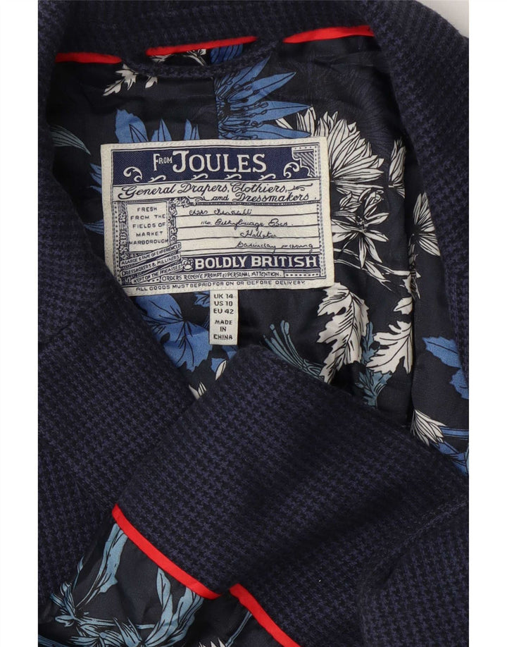 Joules Womens 2 Button Blazer Jacket UK 14 Large Navy Blue Houndstooth