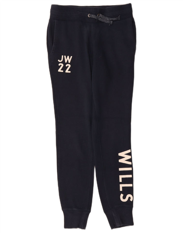 JACK WILLS Womens Graphic Tracksuit Trousers Joggers UK 8 Small Navy Blue