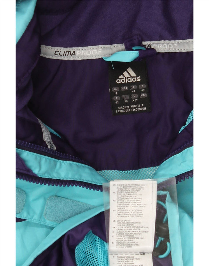 Adidas Womens Clima Proof Hooded Raincoat UK 16 Large Blue Polyester