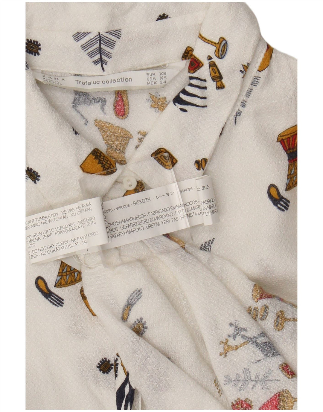 Zara Womens See Through Shirt UK 6 XS White Geometric Viscose