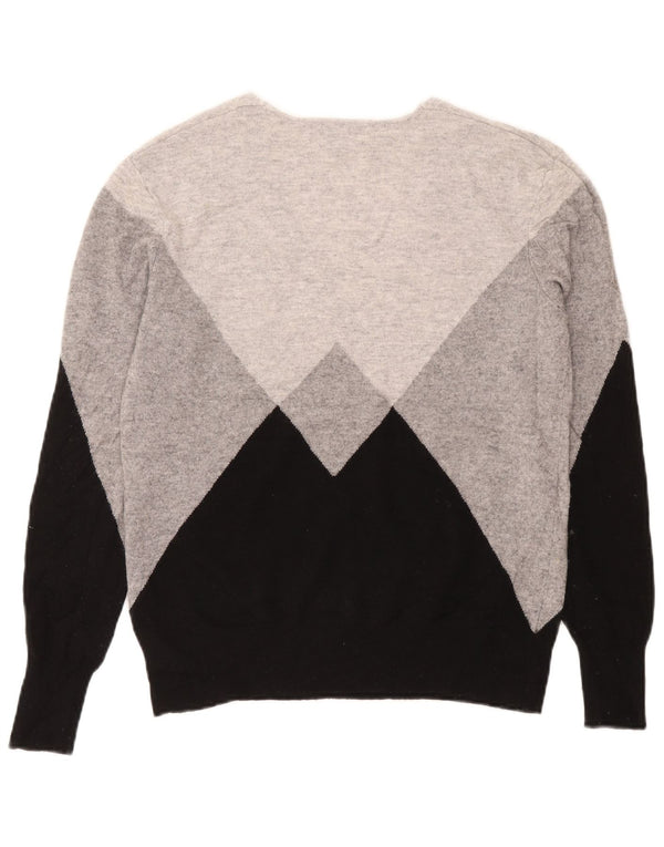 Reiss Womens V-Neck Jumper Sweater UK 14 Medium Grey Colourblock Wool