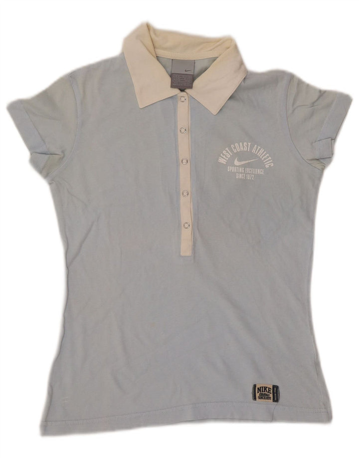 NIKE Womens Polo Shirt UK 10/12 Medium Blue Colourblock