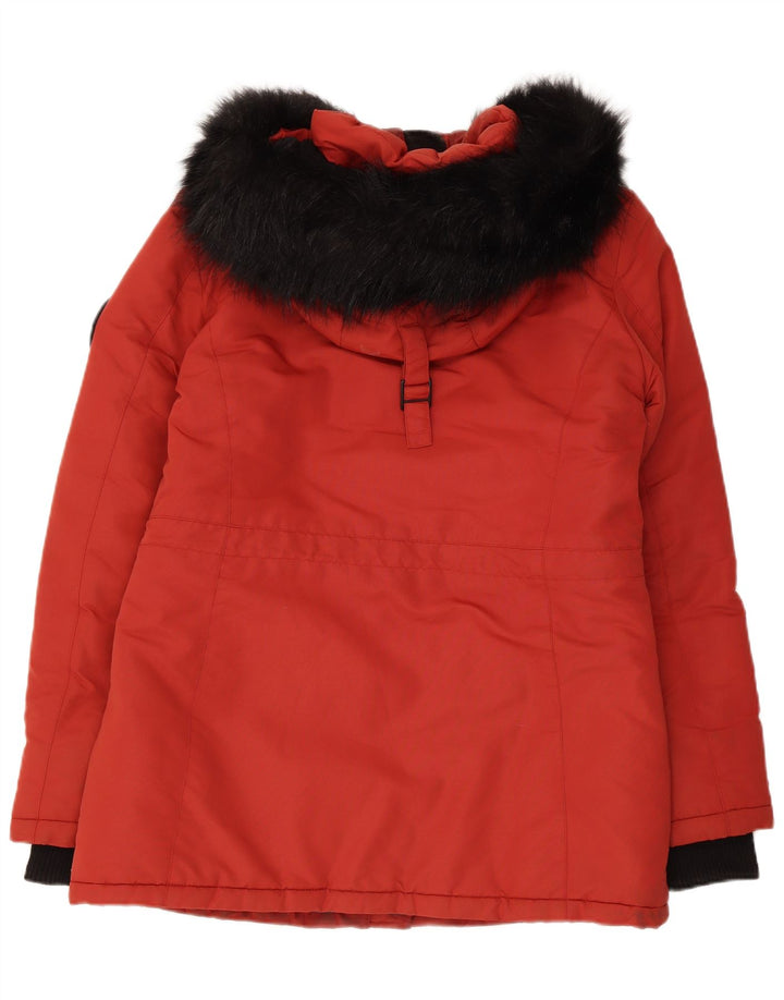 Superdry Womens Hooded Oversized Parka Jacket UK 10 Small Red Colourblock