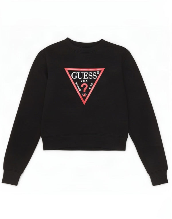 Guess Womens Graphic Loose Fit Sweatshirt Jumper UK 6 XS Black Cotton