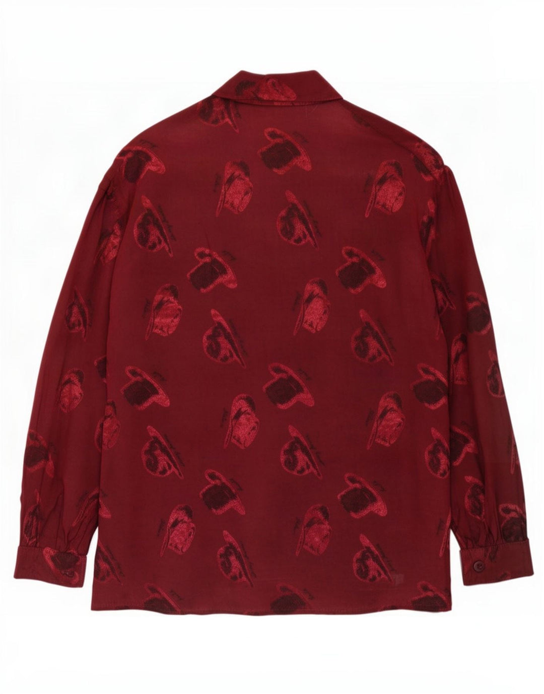 Vintage Womens Abstract Pattern Shirt Blouse UK 14 Medium Burgundy Viscose