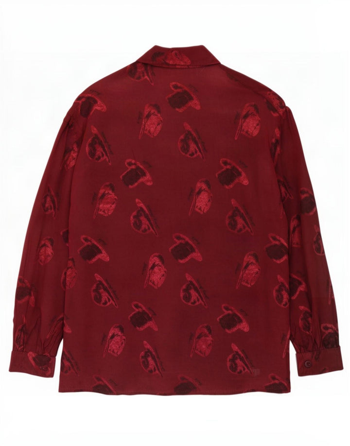Vintage Womens Abstract Pattern Shirt Blouse UK 14 Medium Burgundy Viscose