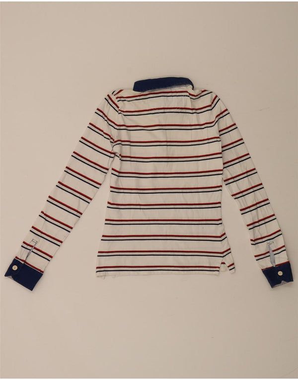 Woolrich Womens Long Sleeve Rugby Polo Shirt UK 8 Small White Striped