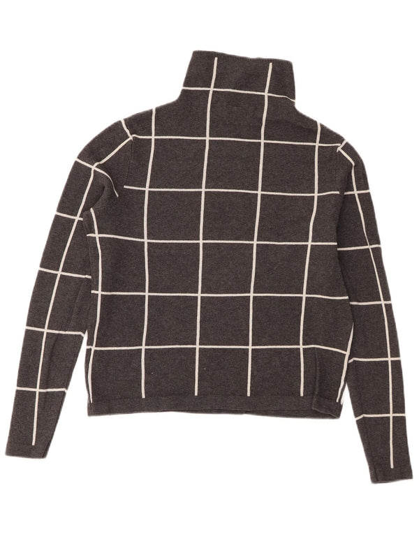 Warehouse Womens Crop Turtle Neck Jumper Sweater UK 8 Small Grey Check