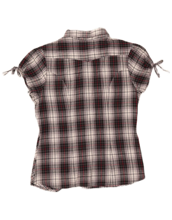 Carrera Womens Short Sleeve Shirt Blouse UK 14 Medium Grey Check Cotton