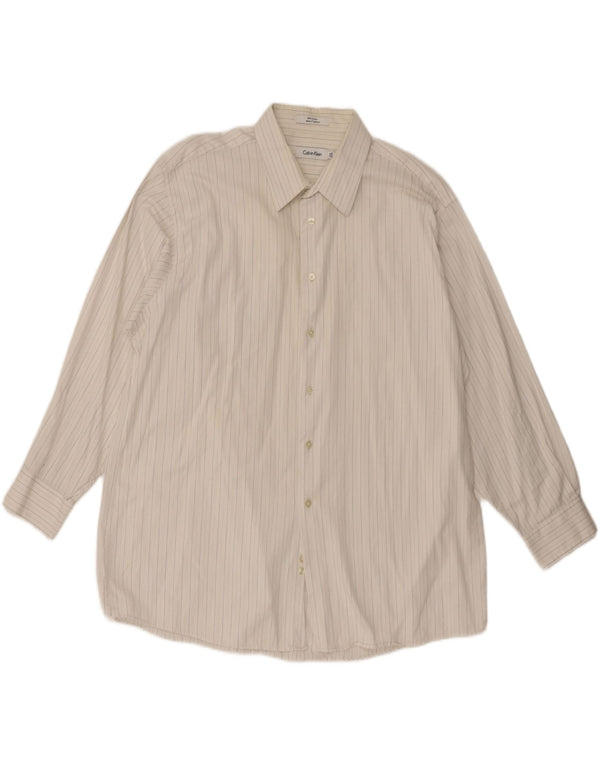 Calvin Klein Mens Shirt Size 17 1/2 XL White Pinstripe Cotton