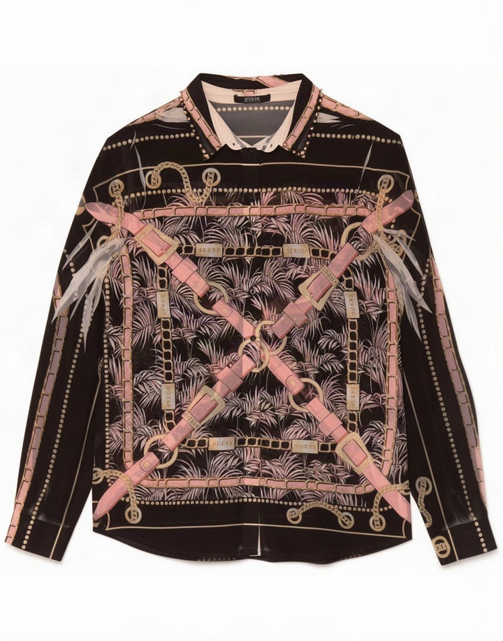 Guess Womens Abstract Pattern Shirt Blouse UK 8 Small Black Polyester
