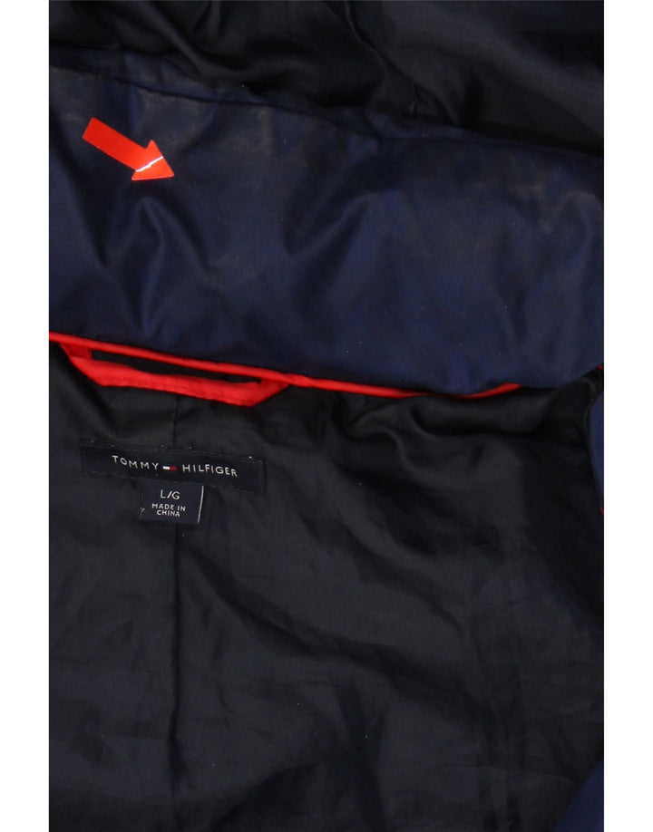 TOMMY HILFIGER Womens Hooded Padded Jacket UK 16 Large Blue Polyester Vintage Tommy Hilfiger and Second-Hand Tommy Hilfiger from Messina Hembry 