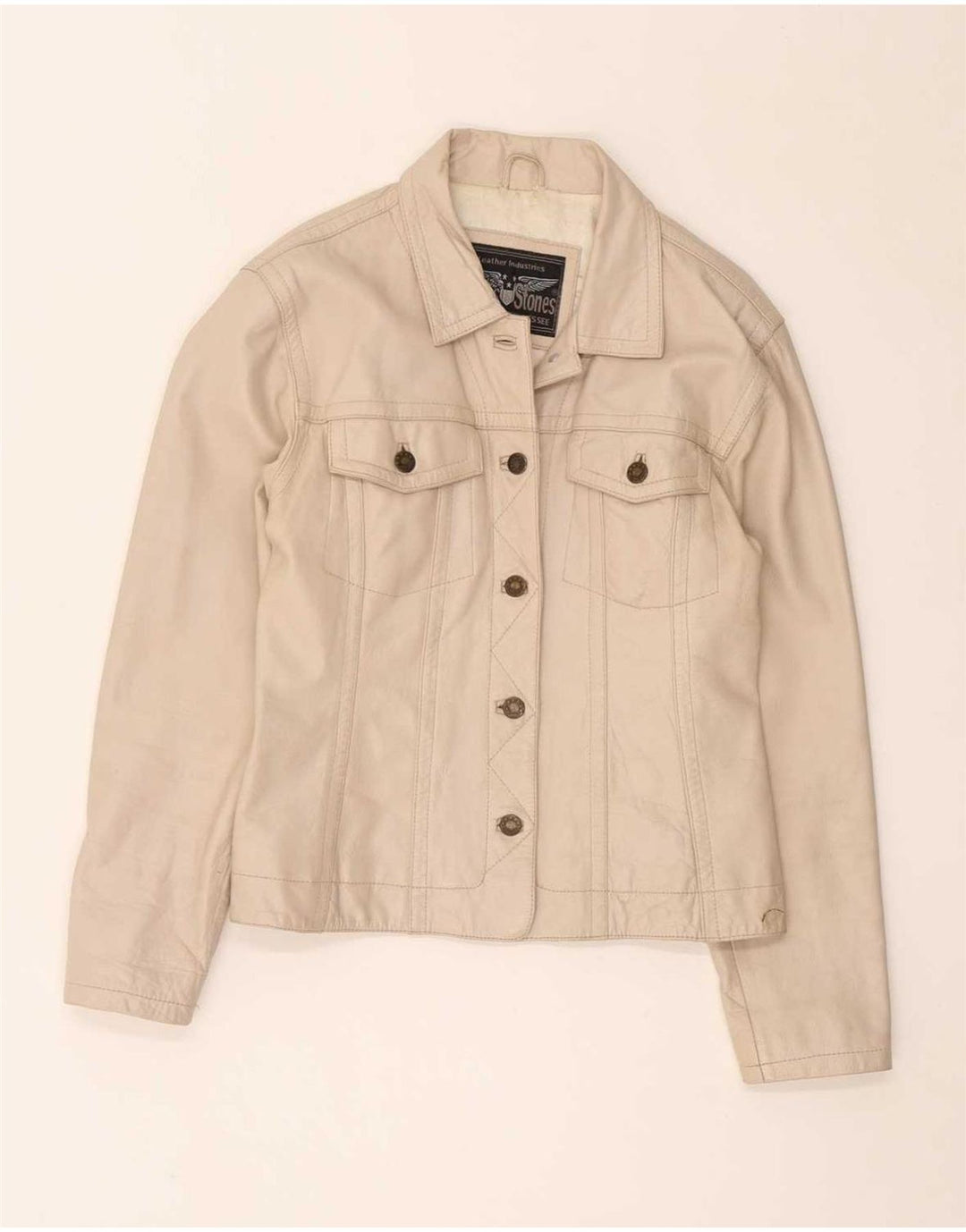 Vintage Womens Leather Jacket UK 14 Medium Beige