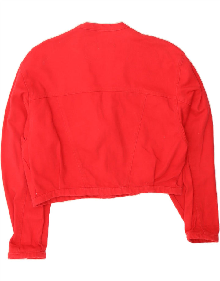 VINTAGE Womens Crop Denim Jacket UK 14 Medium Red Vintage Vintage and Second-Hand Vintage from Messina Hembry 